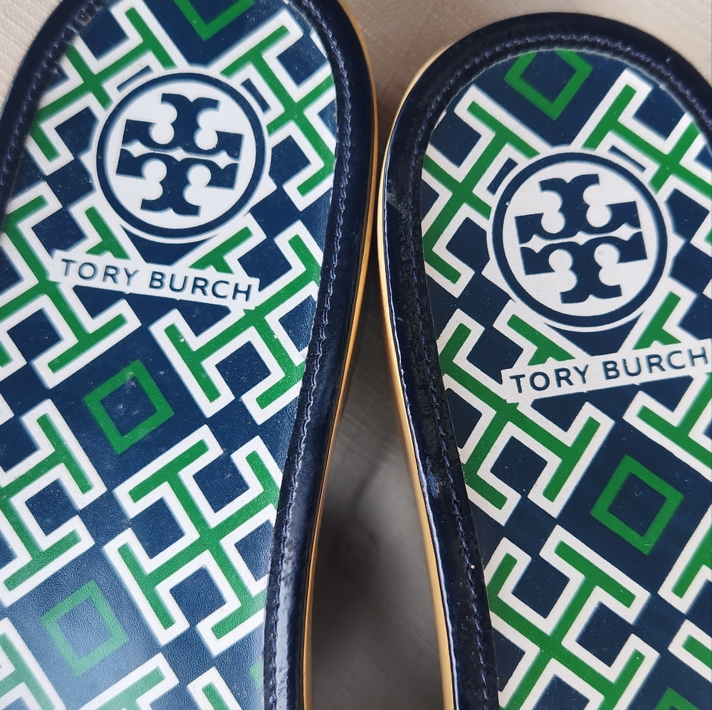 TORY BURCH navy blue DIXON WOODEN SLIDES CLOGS SANDALS size 10 - Picture 5 of 6